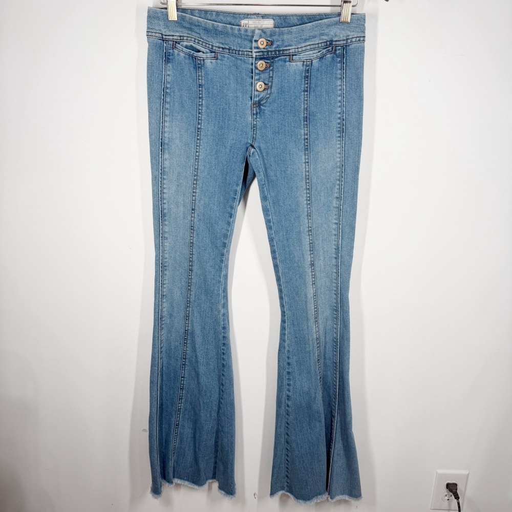 Free People Light Blue Pieced Flare Jeans Size 27